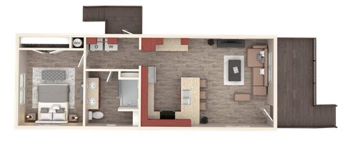 Floor plan for 1 bed, 1 bath, 864 sqft